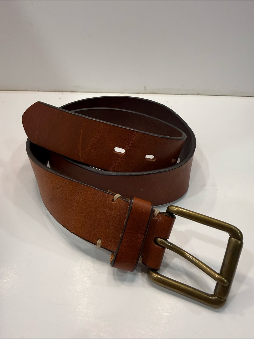 Vintage GAP Tan Leather Belt with Brass Buckle 34